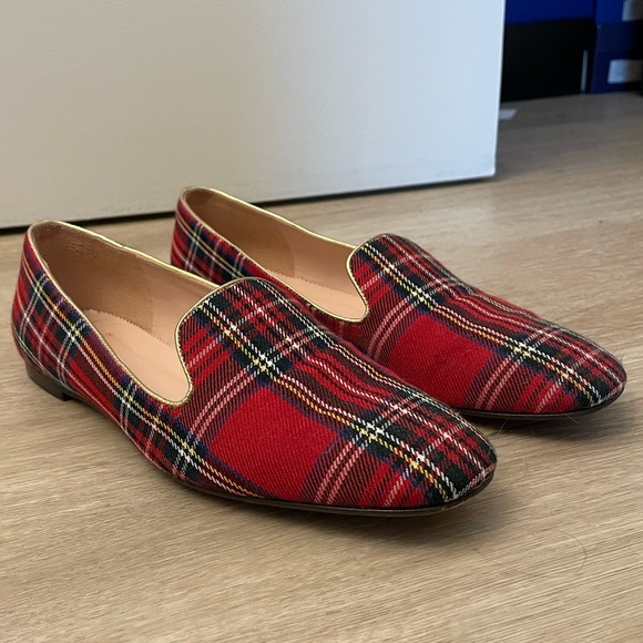 J. Crew Stewart Tartan Red & Black Plaid Smoking Slippers - Picture 3 of 8